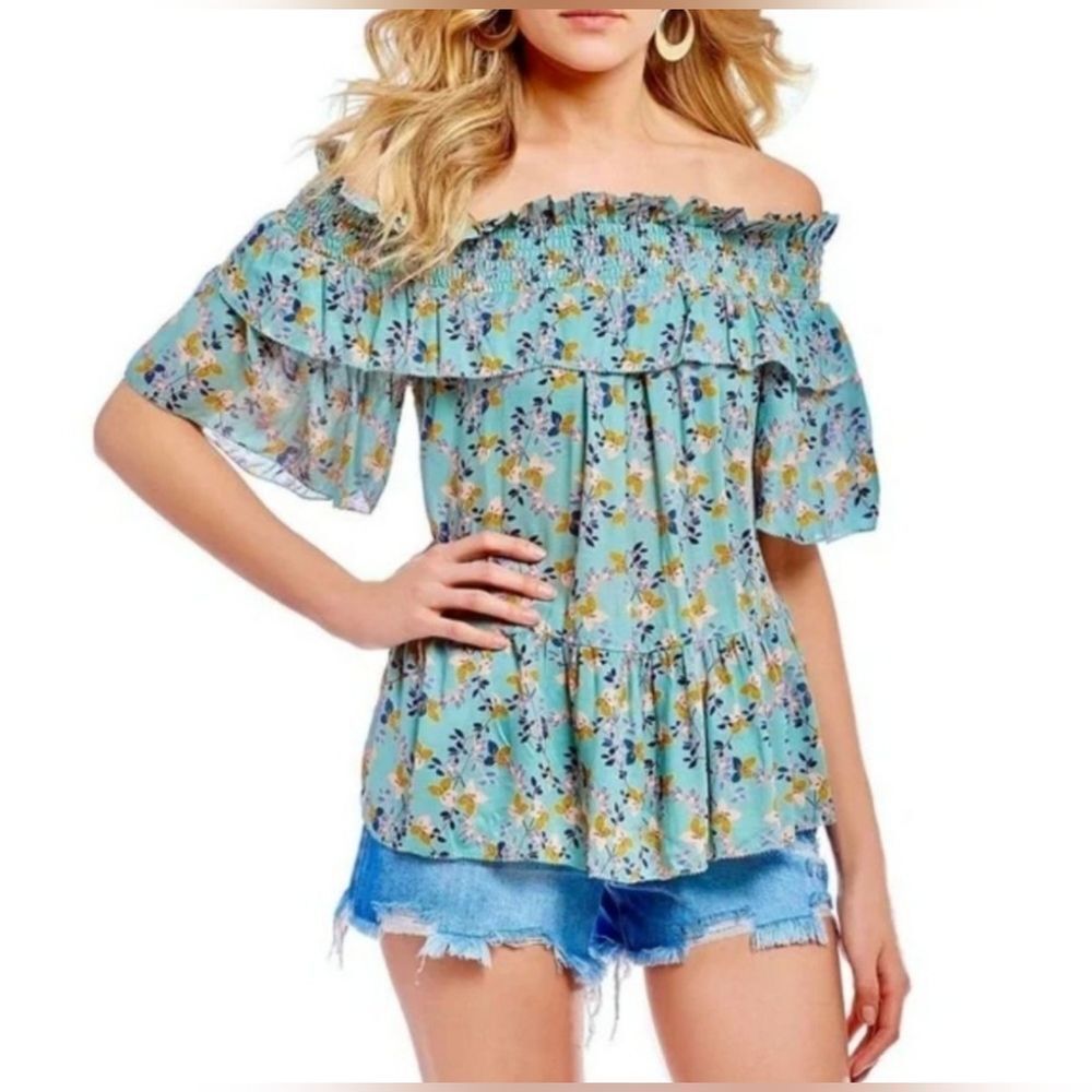 🍑William Rast Sage Arabella Floral Ruffled Off Shoulder Top Large